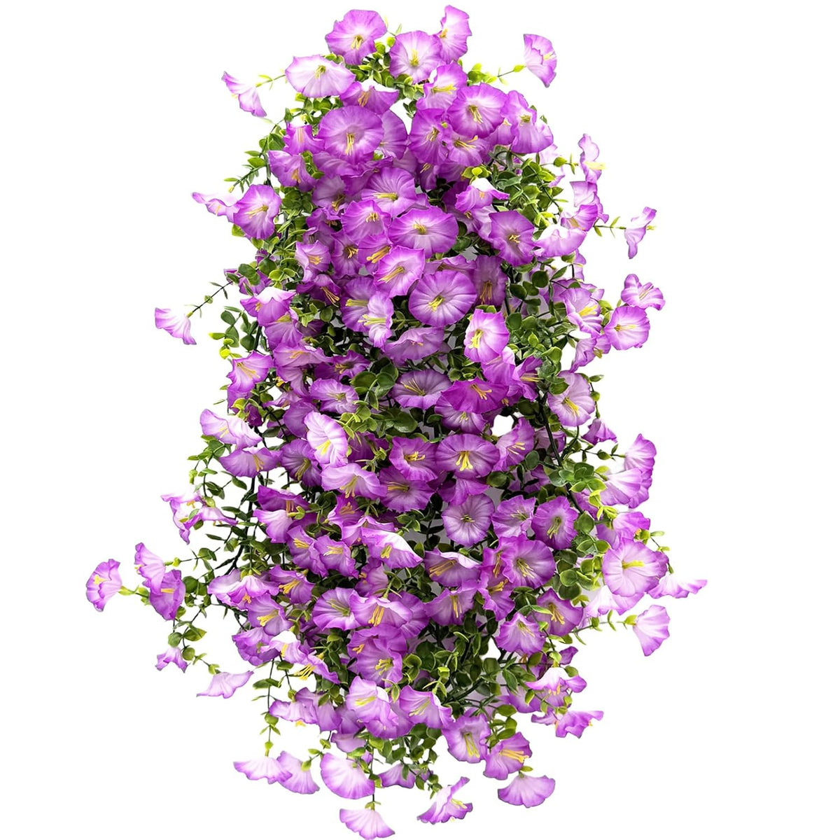 Artificial Flowers Garland 2Pcs Purple Artificial Silk Morning Glory Vine Artificial Flowers Hanging Eucalyptus Garland For Wall Fence Arch Uv Protected Indoor Outdoor Decor