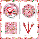 Christmas Gingerbread Man Santa Claus Pink Tableware Set 96 Pcs Disposable Plates Napkins Forks Candy Cane Snowman Pattern Santa Merry Christmas Party Decorations Serve 24 Guests