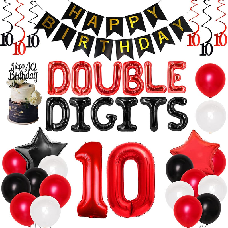 10Th Birthday Decorations For Boys Red And Black Double Digits Birthda