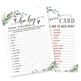 Word Scramble Game Kit For Baby Shower - 30 Greenery And White Cards With Answer Card For Girl Or Boy - Gender Reveal, Announcement, Party Favor, Decorations & Supplies-B14