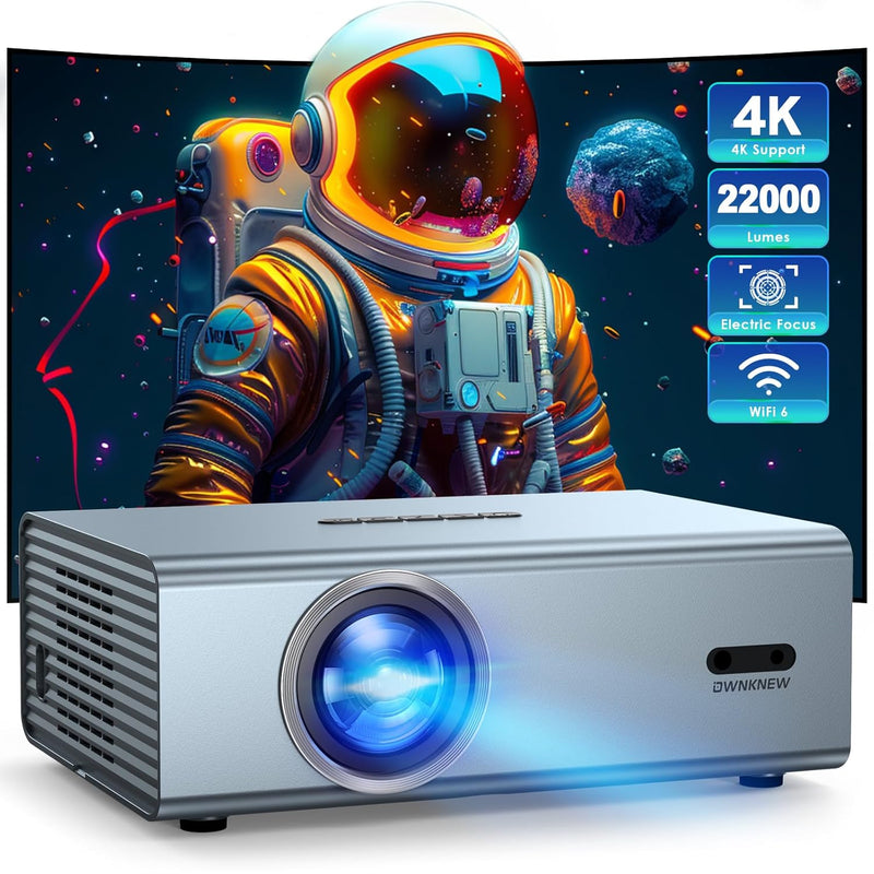 4K Projector with WiFi6 & Bluetooth 5.3, 22000L, Auto Keystone, Outdoor