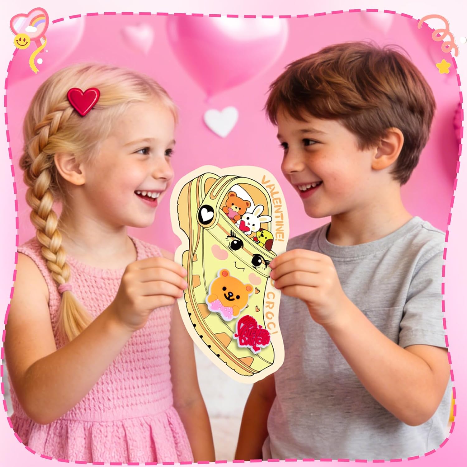 Valentines Day Cards For Kids School Classroom, 30Pcs Valentine'S Cards With 60 Shoe Charms For Boys & Girls, Valentine Classroom Exchange Gift Party Favors