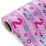 2Nd Birthday Wrapping Paper - Mini Roll - 17 Inch X 9.8 Feet - Pink Floral And Happy Birthday Wrapping Paper For Girls, Baby Shower, Party, Holiday