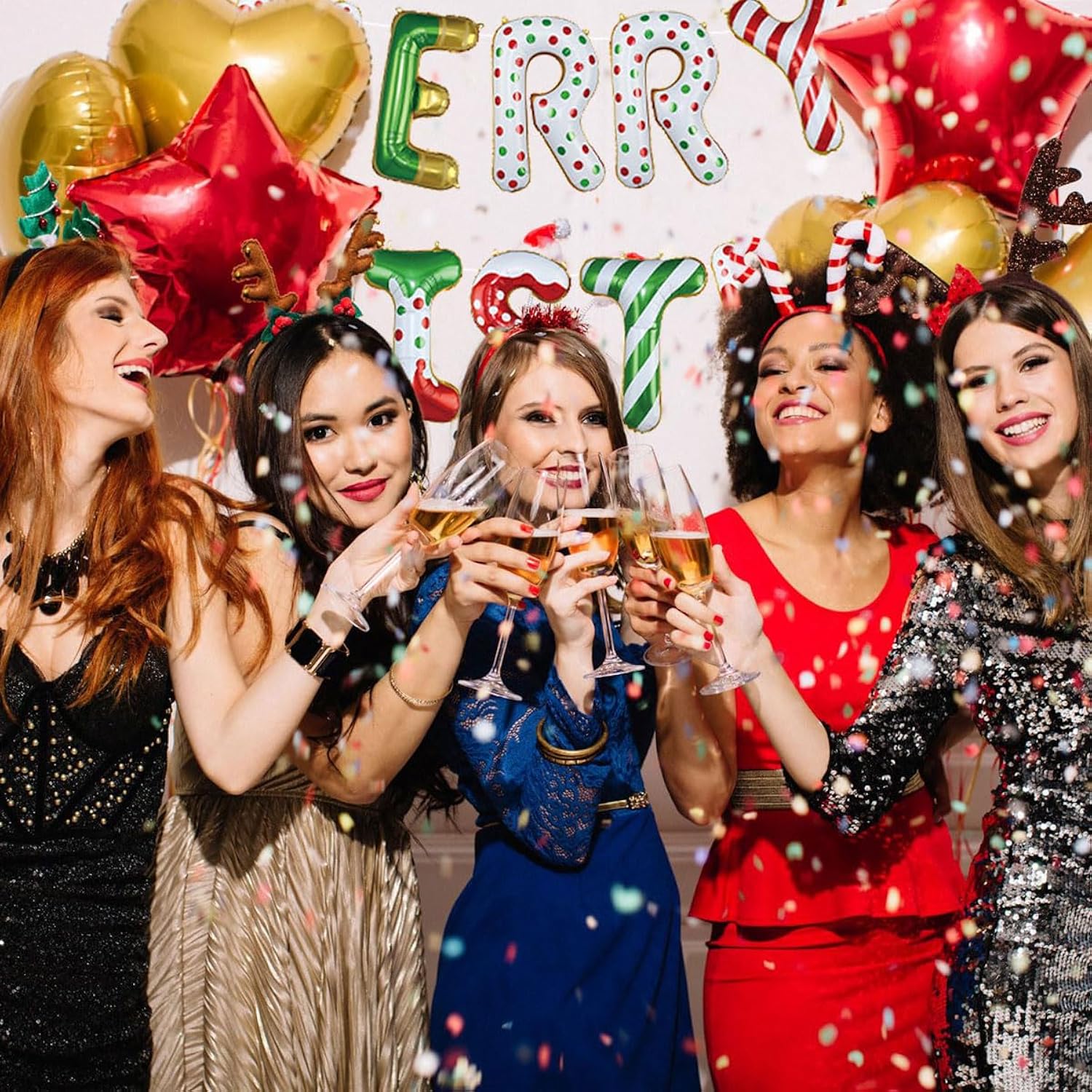 Merry Christmas Balloon Banner - 16 Inch Red, Green, Gold Foil Sign For Christmas Party And Theme Birthday Decorations