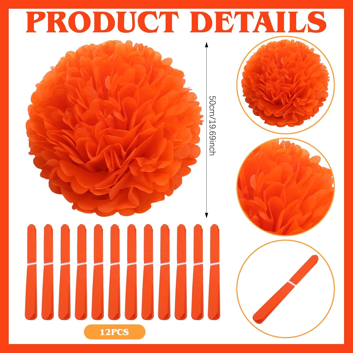 12 Pcs 20 Inches Jumbo Paper Marigold Flowers Heads For Mexican Day Of The Dead Dia De Los Muertos Decor The Day Of The Dead Ofrenda Altar Party Decoration Halloween Diwali Indian Wedding