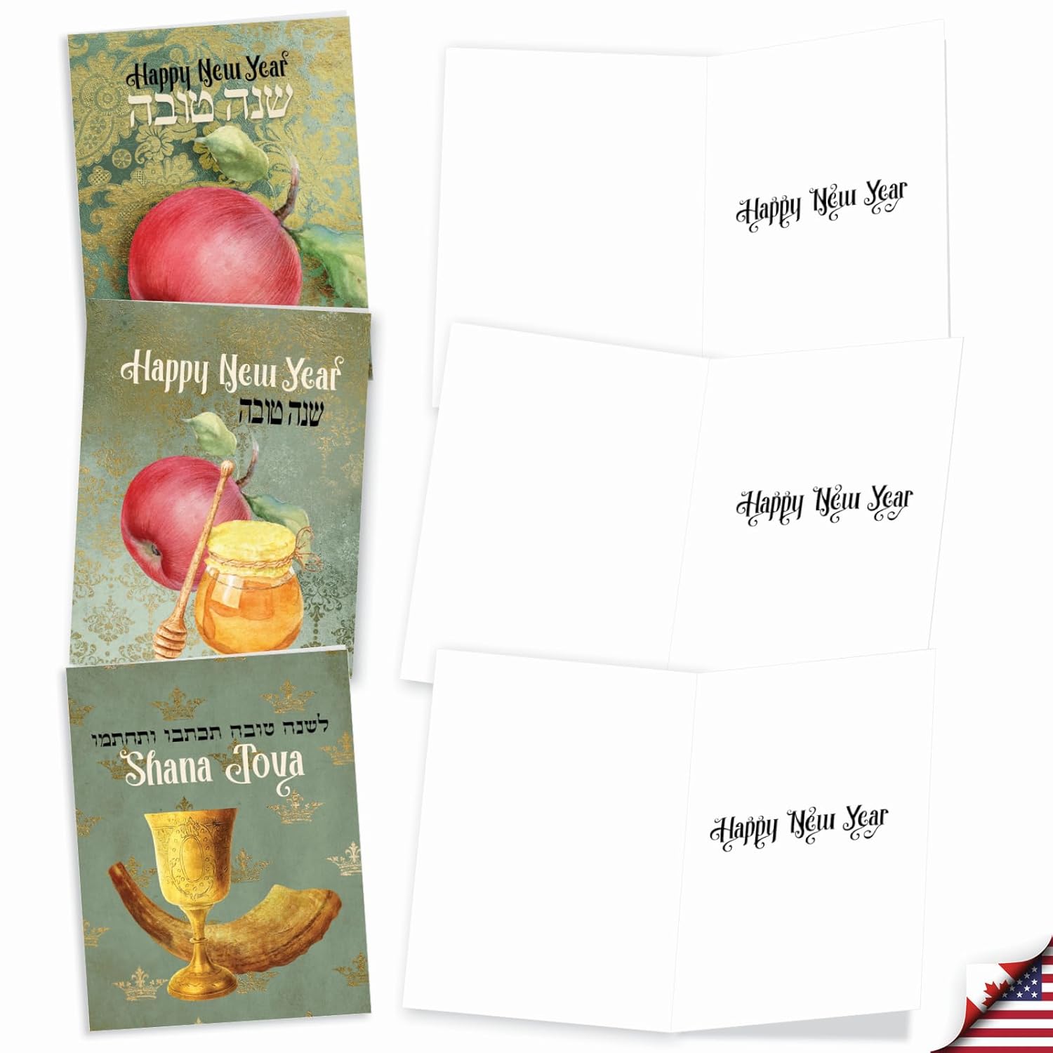 - 10 Assorted Rosh Hashanah Note Cards Boxed Set 4 X 5.12 Inch With Envelopes (10 Designs, 1 Each) Jewish Holiday Cards Shana Tova Greetings Am6135Rhg-B1X10