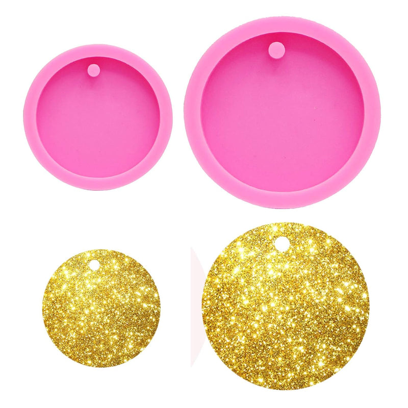 2Pcs Super Shiny Round Keychain Molds Circle Resin Silicone Molds Epox