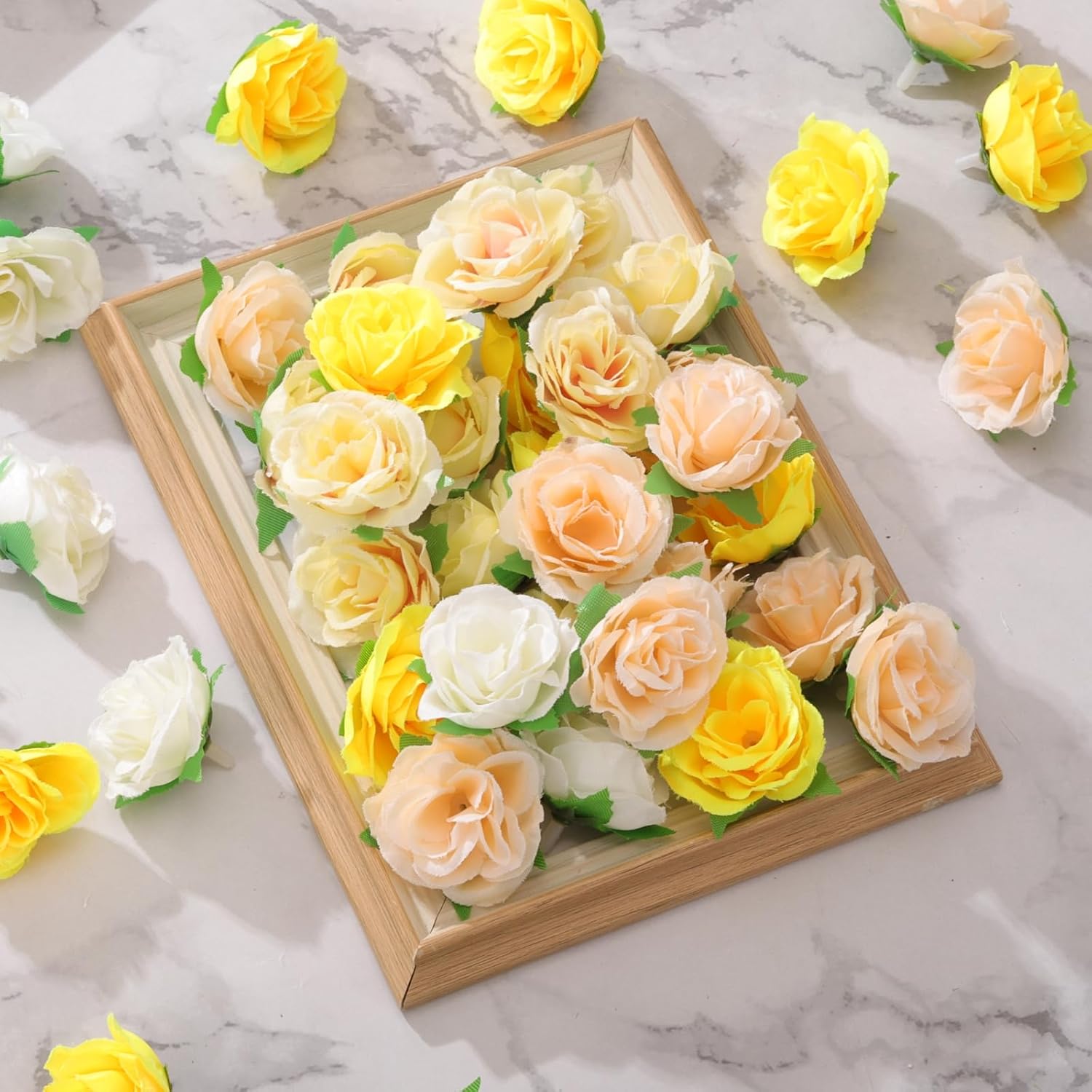 uxcell 100pcs Artificial Rose Flower Heads,1.2" Silk Fake Rose Heads Mini Rose Artificial Flowers Bulk for DIY Wedding Bouquets Centerpieces Party Home Decorations, Yellow