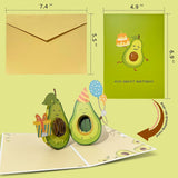 Birthday Card Pop Up, 3D Pop-Up Avocado Greeting Cards With Envelopes & Sealing Stickers For Kids, Friends, Creative Enthusiasts, Foodies