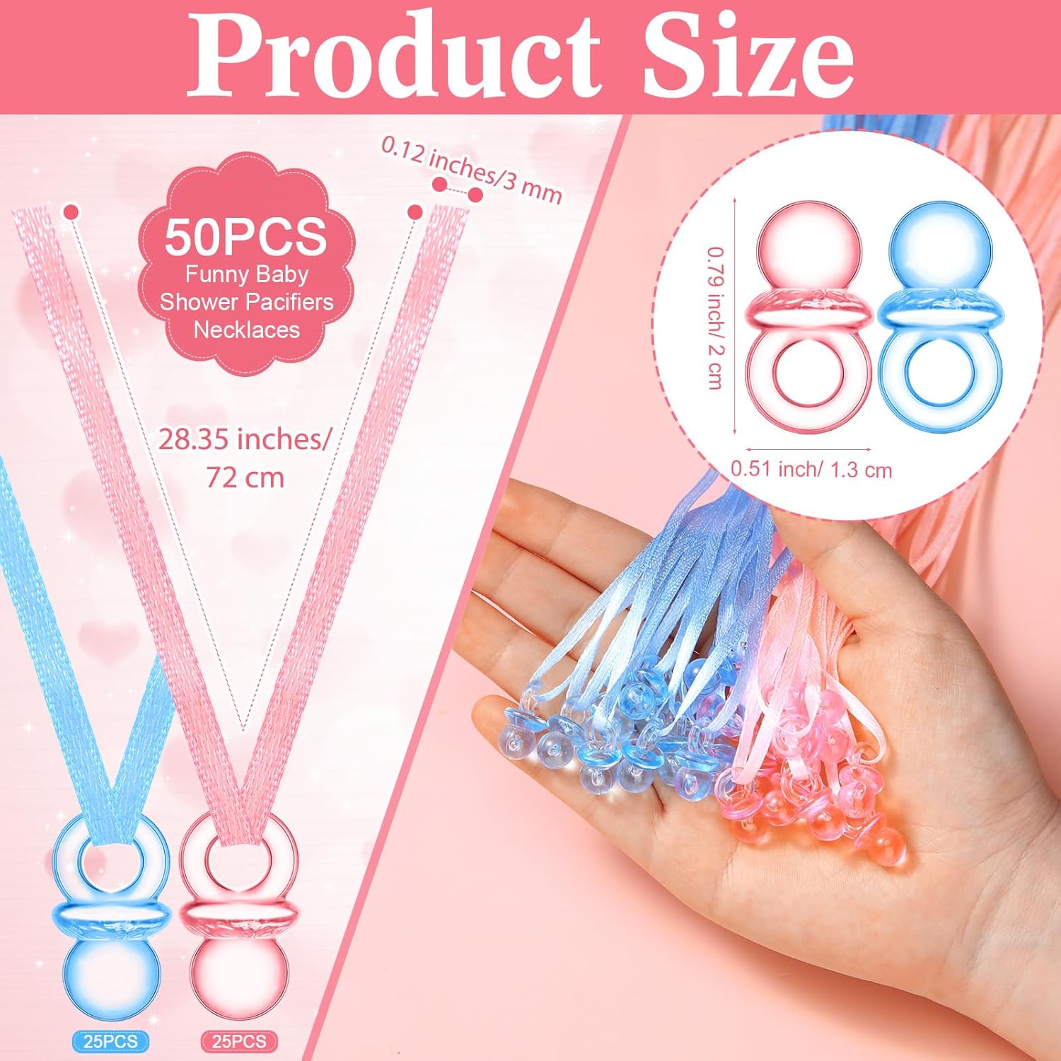 51 Pcs Don'T Say Baby Shower Game Supplies Include 50 Pacifier Necklace With 1 Wooden Don'T Say Baby Game Sign Gender Reveal Party Supplies For Guests(Wildflowers)