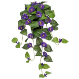 Artificial Hanging Flowers In Pot 25.6" Faux Silk Morning Glory Flower Vine With Cascading Greenery Fake Hanging Plants For Home Office Bathroom Table Shelf Decor(Purple)