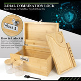 Large Lockable Storage Box With Secure Combination Lock - Professional Home Organizer Kit Includes Manual Spice Crusher & Multi-Use Tray | Kitchen Storage (10.6 X 7.1 X 5.5 In) (Natural)