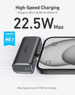 5,000mAh Nano Power Bank with Foldable USB-C, 22.5W Fast Charger for iPhone