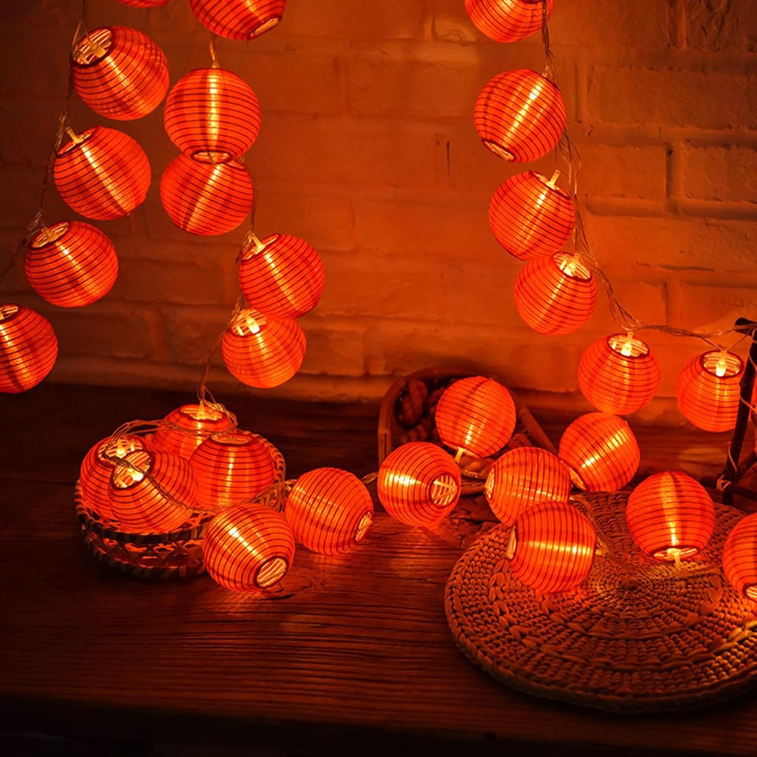 Red Lantern String Lights 9.8 Ft/3M 20 Leds Hanging Lanterns Battery Operated String Lights With Remote Control For Chin