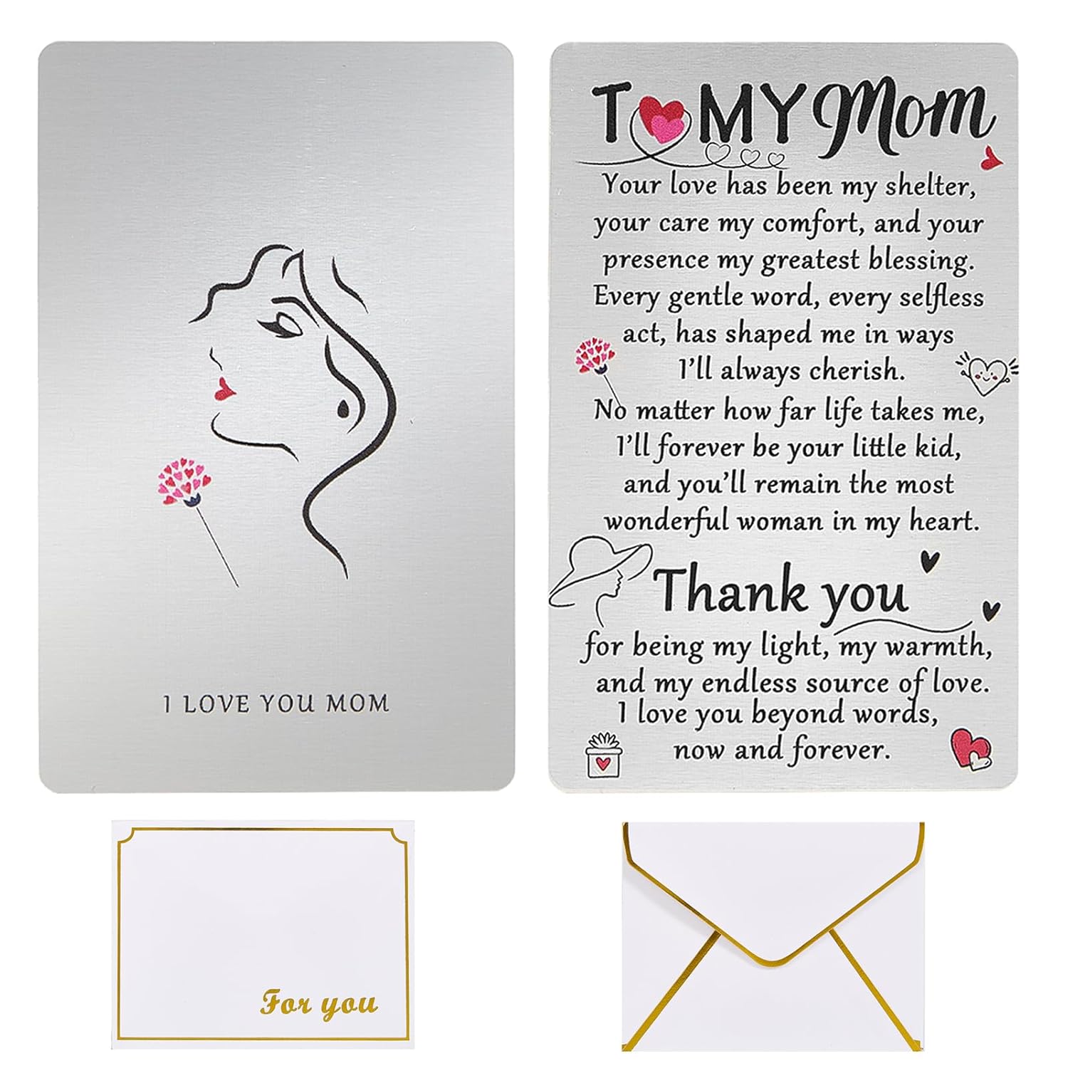 Mothers Day Gifts For Mom, My Mommy Valentines Day Wallet Card From Daughter, Dear Birthday Card, Long Distance Gifts Angel, I Love You Mom Present?To My Mom (Silver)