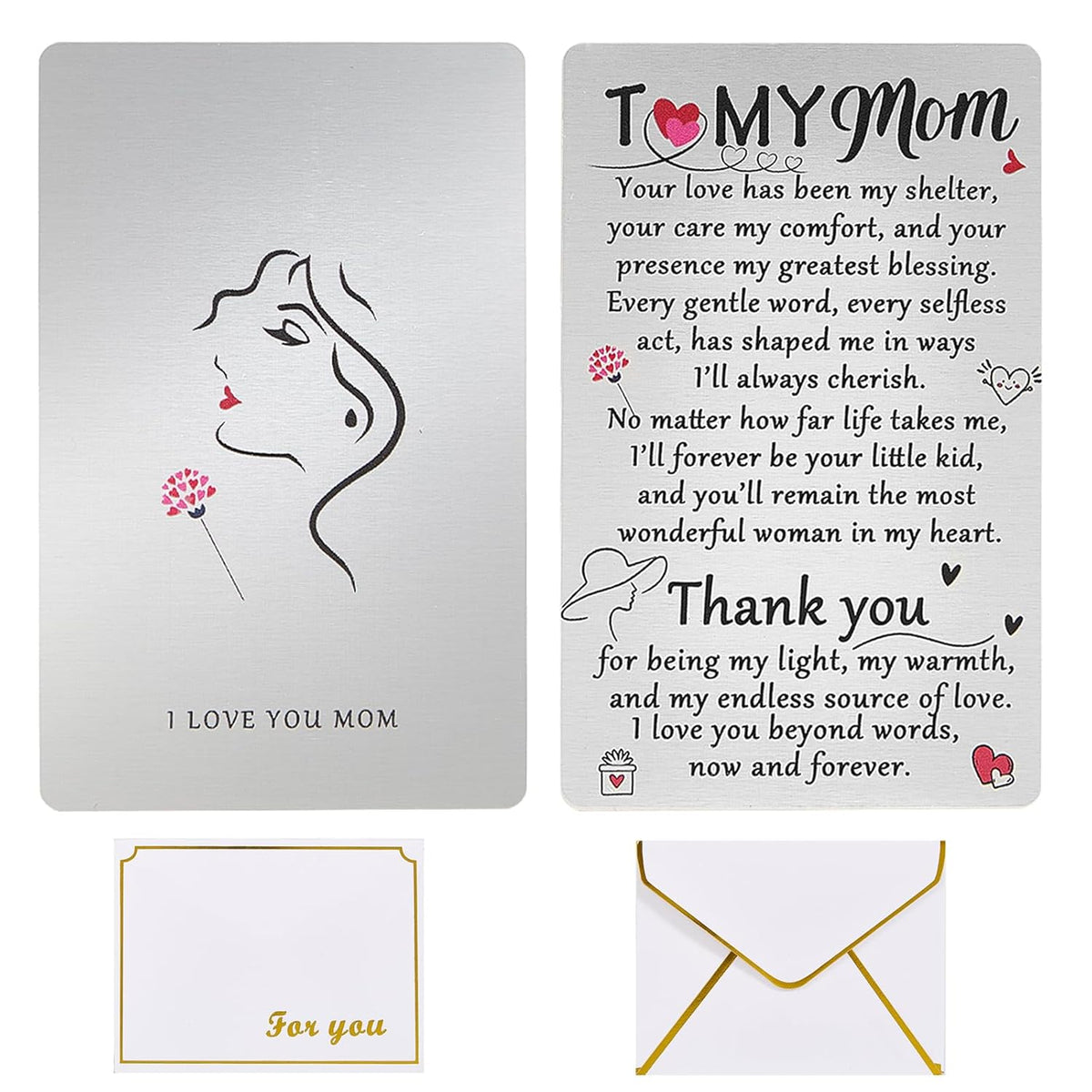 Mothers Day Gifts For Mom, My Mommy Valentines Day Wallet Card From Daughter, Dear Birthday Card, Long Distance Gifts Angel, I Love You Mom Present?To My Mom (Silver)