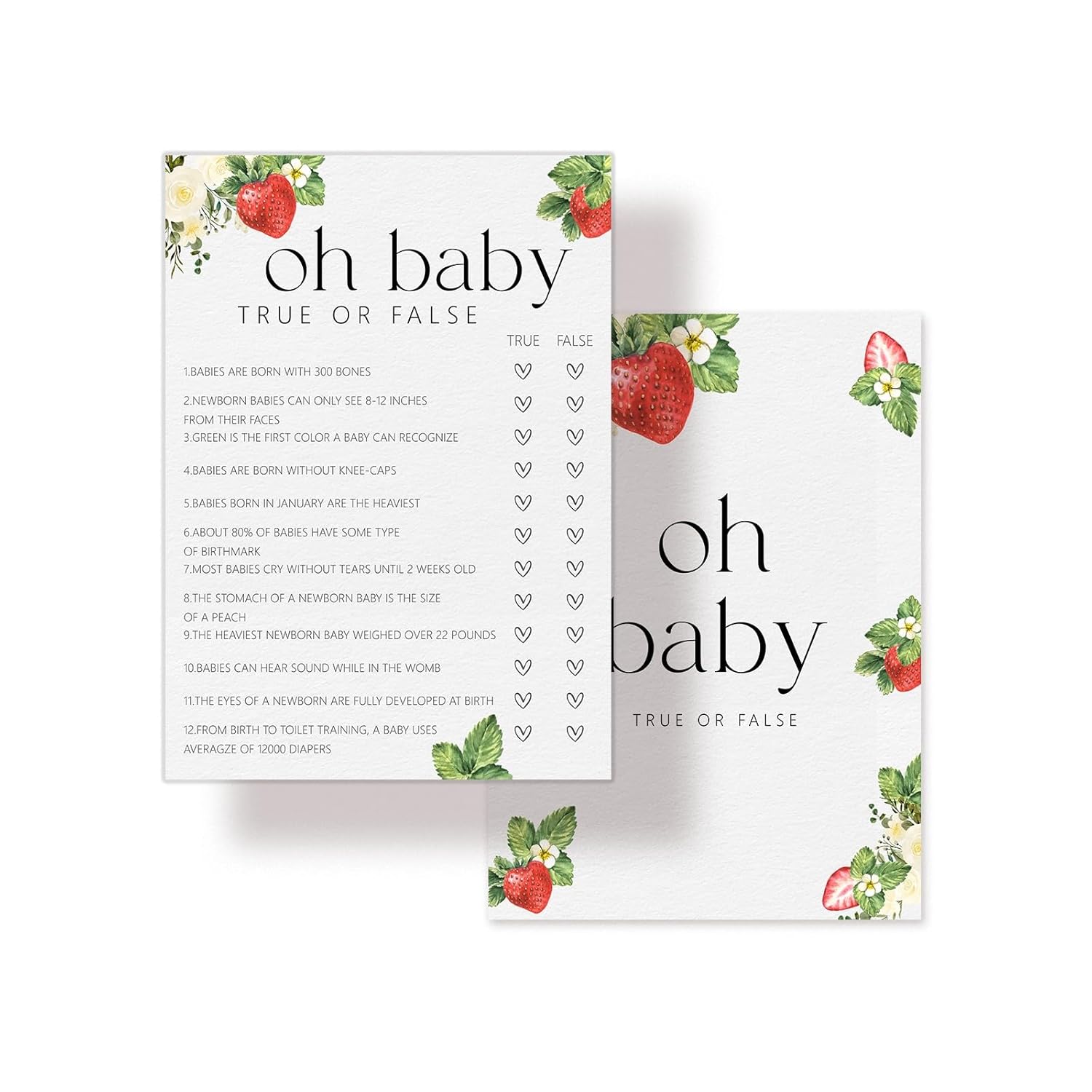 Hilarious Gender Raveal Games For Adults Women Men, Sweet Strawberry True Or False Game Cards For Party Supplies Favors -30 Pcs, 5X7 In - H01