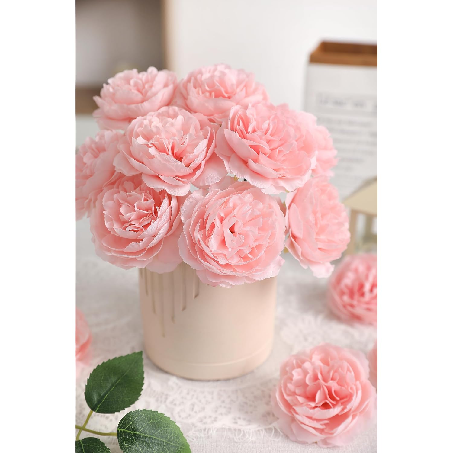 12 Pcs Artificial Silk Pink Peony Flowers With Stems - 8 Inch Fake Peony Bouquet For Wedding, Home Decor, Office Table, Festival Gifts