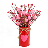 Cute Valentine'S Day Decorations, Artificial Pink Heart Shaped Berry Stems With Metal Pot, Valentines Decor For Table Mantel, Valentines Day Floral Picks For Home School Office Party Wedding