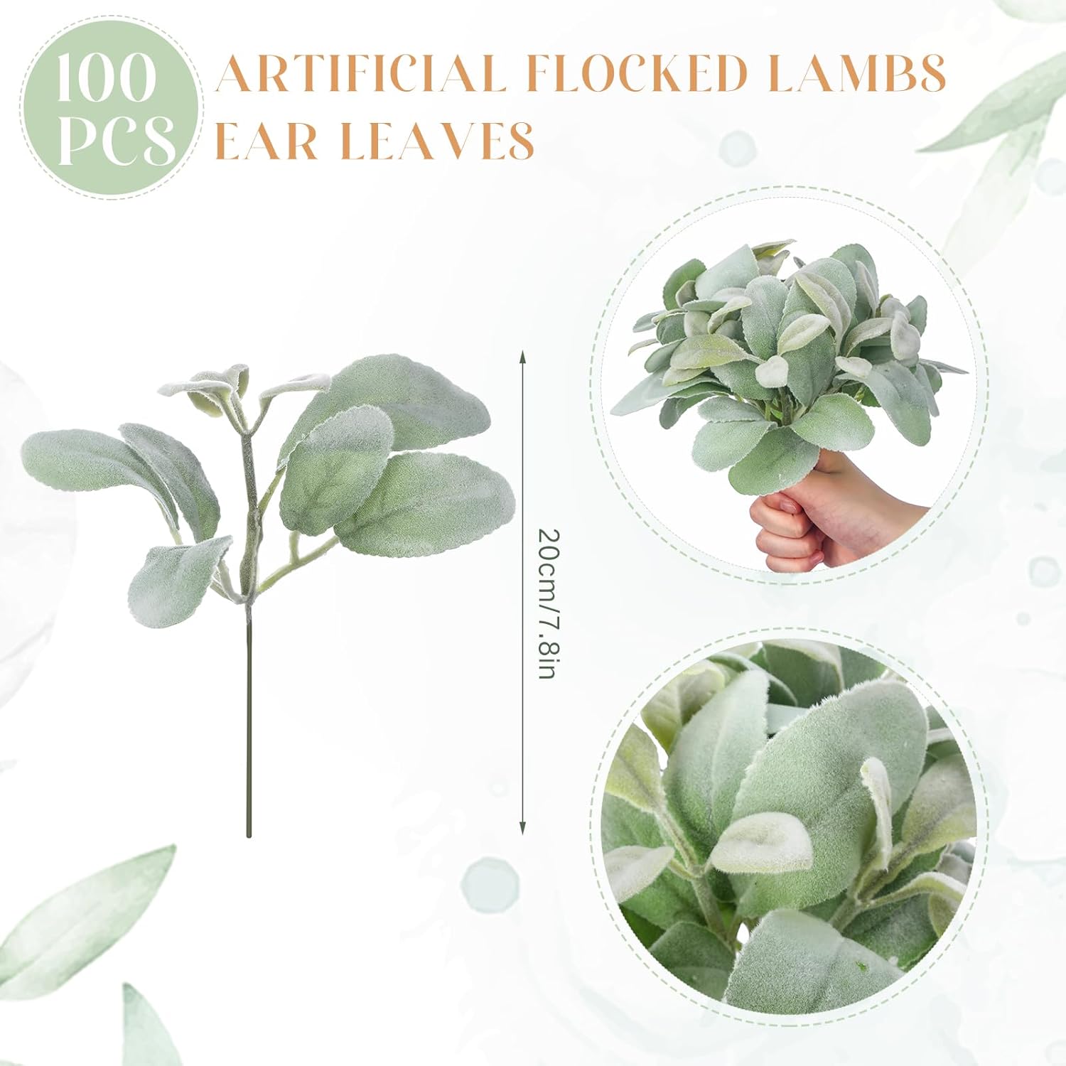 100 Pcs Artificial Flocked Lambs Ear Leaves Faux Greenery Stems Bulk Fake Flocked Oak Leaves Lambs Ear Leaf For Diy Wreath Wedding Flower Arrangement Table Decorations