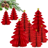 6 Pack Christmas Honeycomb Paper Tree 3D Red Green Xmas Paper Trees Centerpiece Ceiling Hanging Tissue Pine Tree Star for Christmas Holiday Decoration (6, Red)