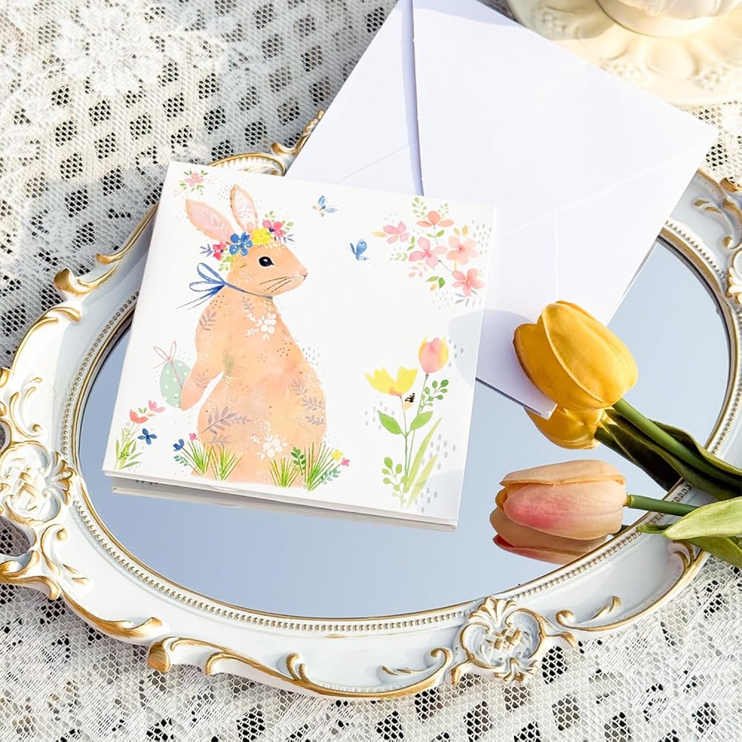 3D Pop-Up Greeting Card, Multi-Layer Paper Cuttings Greeting Card Open Pop-Up Scene Design,Cute Patterns Express The Festive Atmosphere - With Envelope And Blank Label (Easter Bunny)