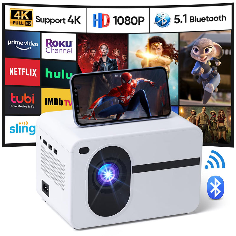 Projector With Wifi And Bluetooth, 1080P 12000 Lumens Portable Movie Video Min