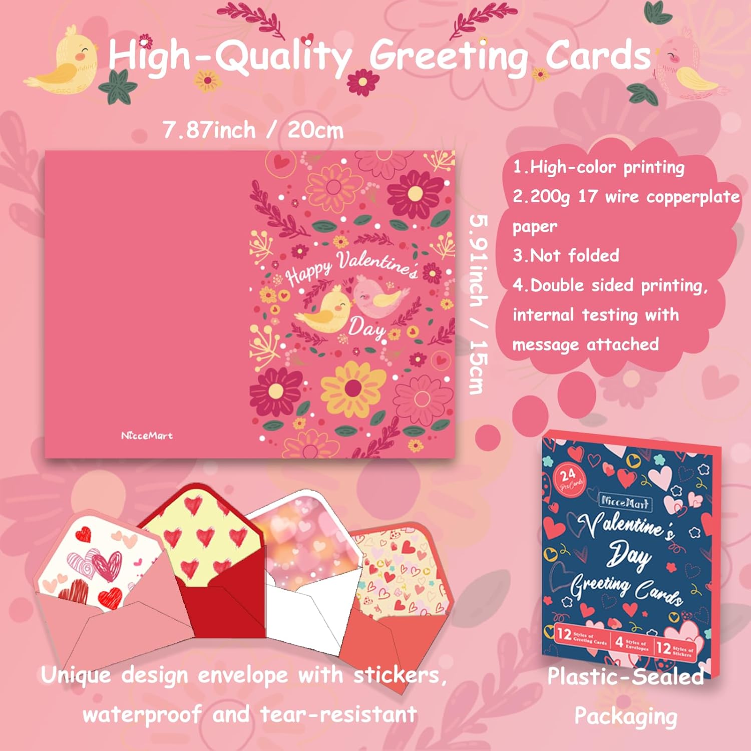 24 Pack Valentine'S Day Cards With 12 Envelopes, 24 Sticker Seals - 12 Designs, 4X6 Inch Unfolded Cards, Printed Message Inside, Premium Cardstock, Perfect For Valentine’S Day Wedding Mother Day, Gift Packaging Included