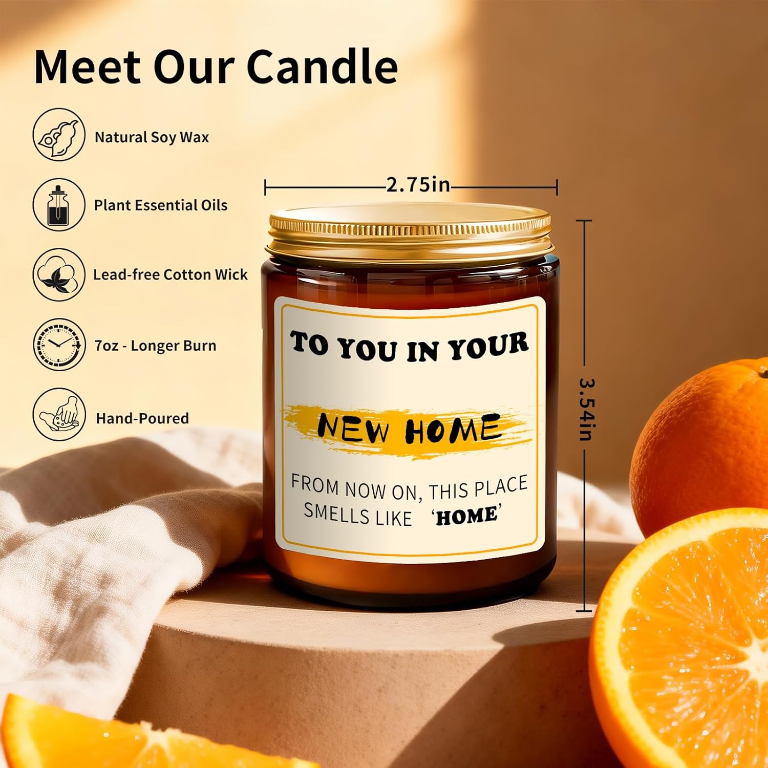 House Warming Gifts New Home, Perfect Housewarming Gifts - Sweet Orange Scented Candle - 7Oz New Home Soy Candles For Women, Men, Couple, Friend - New Homeowner Gift Ideas Presents For Home Buyers