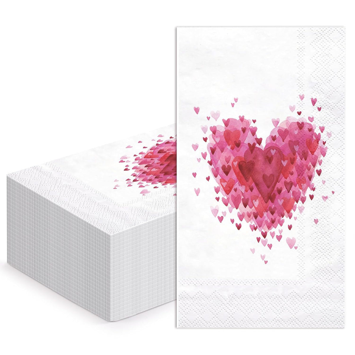 50Pcs Valentine'S Day Paper Napkins - 3-Ply Watercolor Love Pattern Guest Disposable Hand Towels For Bathroom, Happy Valentines Day Supplies - 4.3 X 7.9 In