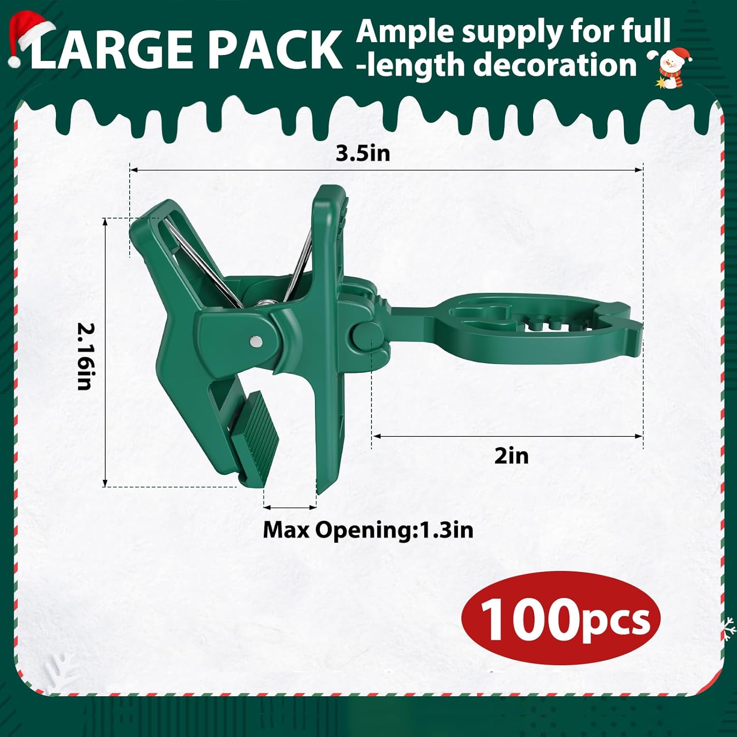 C7 C9 Christmas Light Spring Clips, 100Pcs Universal Heavy Duty Quick Christmas Light Clips, Fit E12/E17 Base, Holiday Mini Rope Lights, Perfect For Gutter Shingle Metal Roof Fence Railing Trees