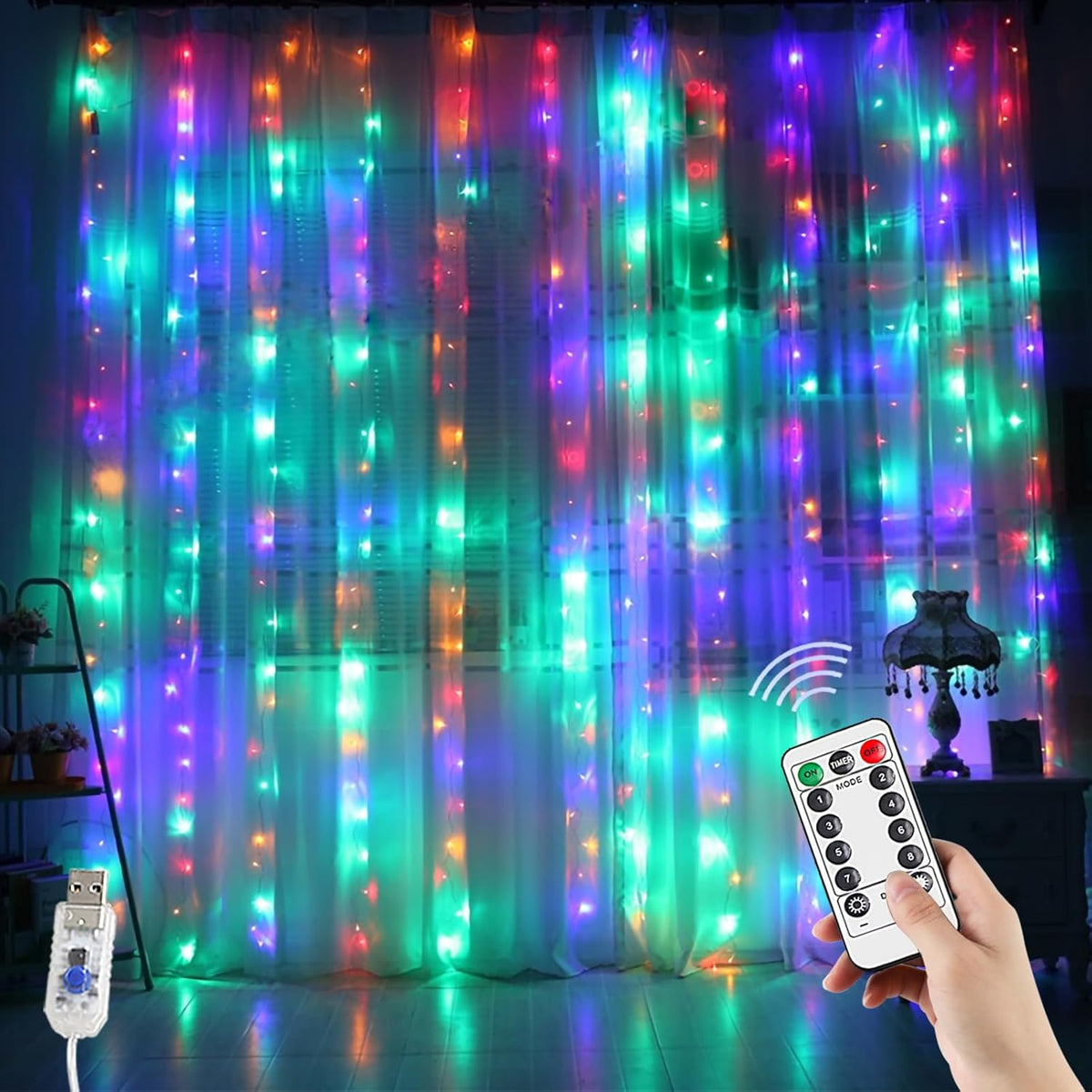 Curtain String Lights, Waterproof Copper Wire Curtain Lights With Control, 8 Modes Usb Fairy Lights Plug In Good For Wed