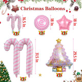 9Pcs Pink Christmas Balloons Decorations, Christmas Tree Balloon, Candy Cane Foil Balloon For Xmas Party New Year Birthday Party Supplies