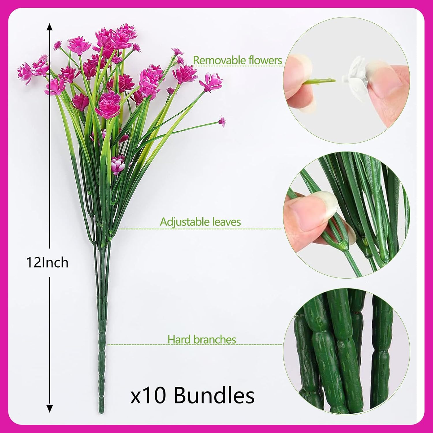 10 Bundles Daffodil Purple Red Artificial Flowers Bulk, Artificial Wildflowers For Decor, Uv Resistant Outdoor Fake Plants, Spring Plastic Faux Flowers For Garden Porch Easter Decor