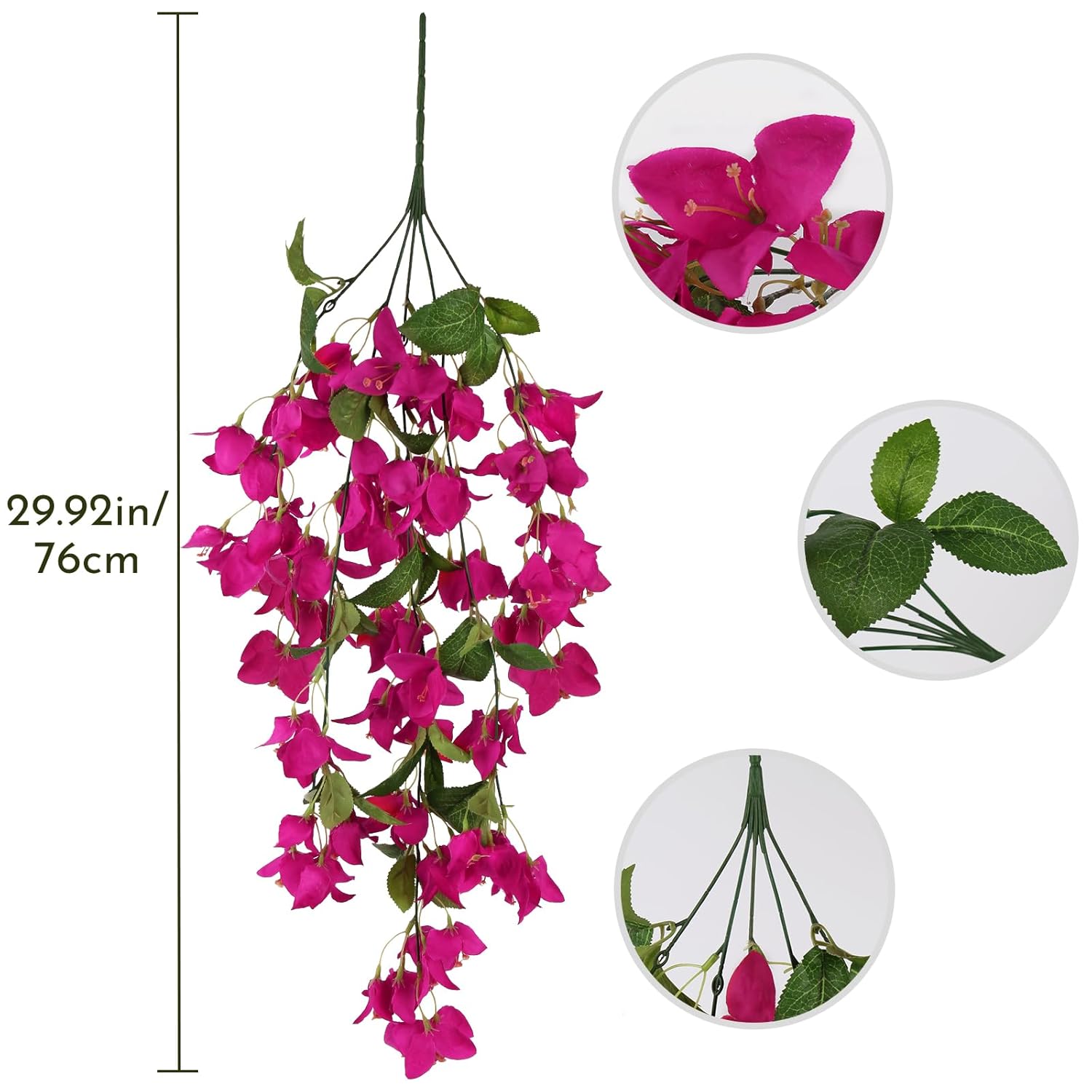 Bougainvillea Artificial Flowers 3Pcs Faux Trailing Plum Blooming Plants Vines For Outdoors Uv Resistant Fake Hanging Silk Flowers For Home Garden Porch Eave Wedding Wall Indoor Decor (Rose Red)