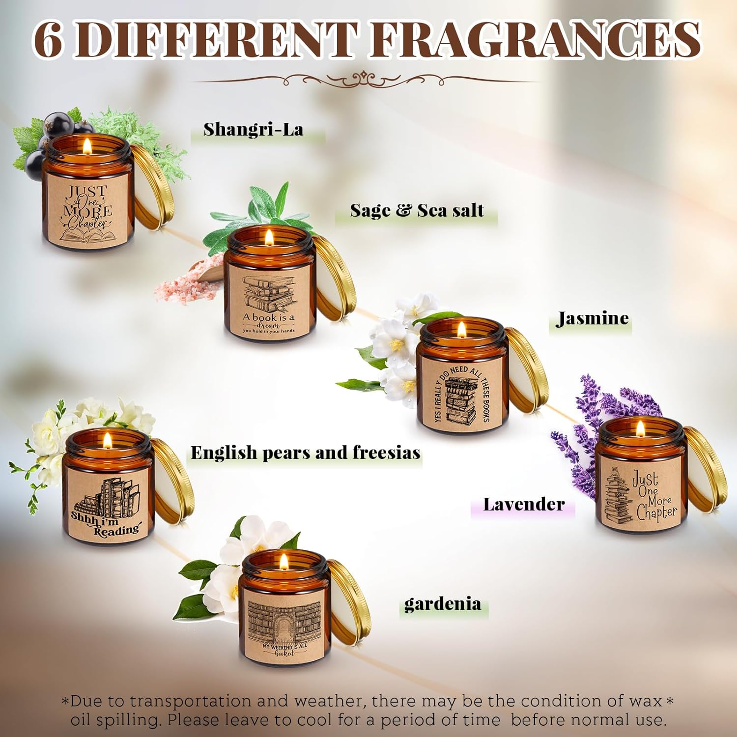 6 Pcs Christmas Book Lover Candle Gifts 3.5 Oz Book Lovers Gifts Reading Candle Scented Bookish Presents Rustic Bookshelf Soy Wax Jar For Bookworm Librarian Readers Writer Club Teacher Birthday