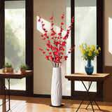 Artificial Faux Plants Flowers Indoor Spring Summer Decor, 4 Bundles Fake Silk Plum Blossom,Faux Silk Cherry Blossom Branches For Wedding Office Party Hotel Home Decor, Vase Not Included(Red).