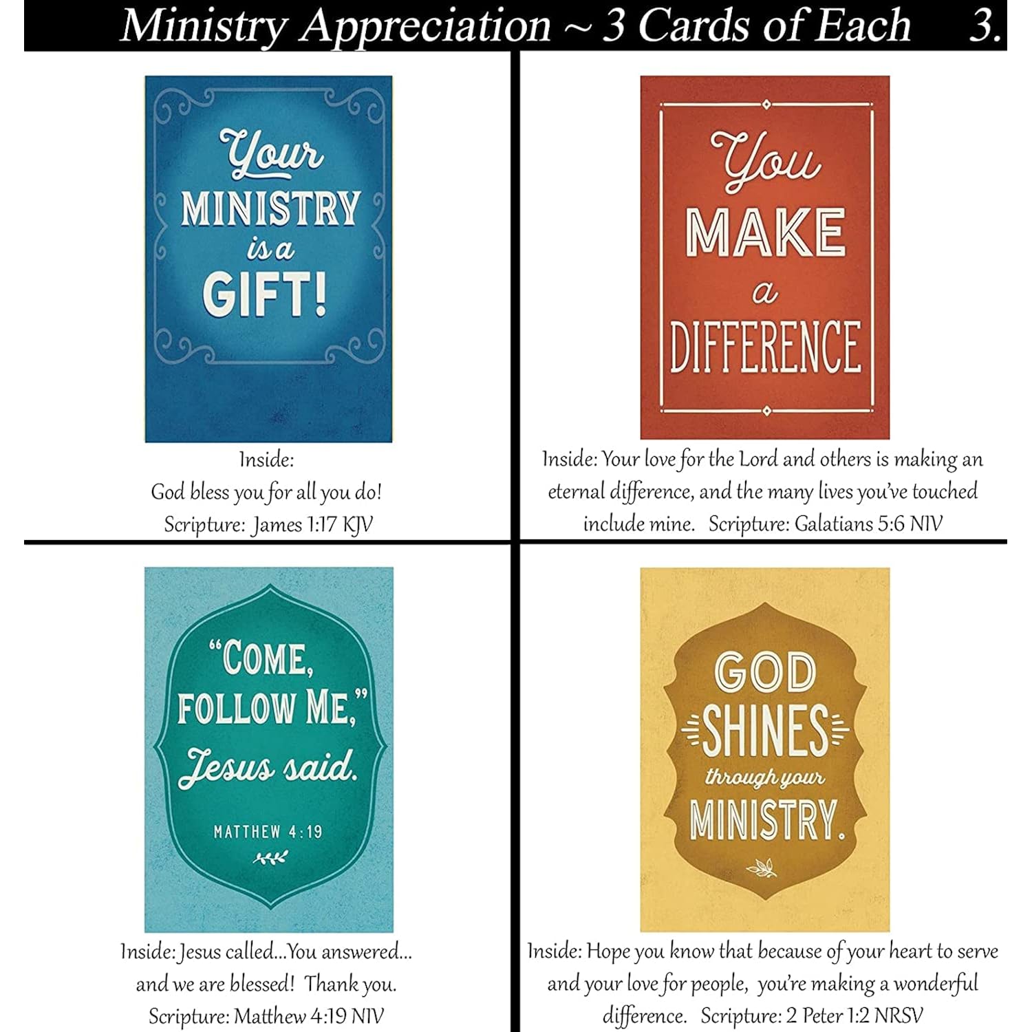 Ministry/Service Appreciation ~ 36 Card Set ~ Religious Greeting Card Assortment W/Scripture ~ Pastor Appreciation Cards