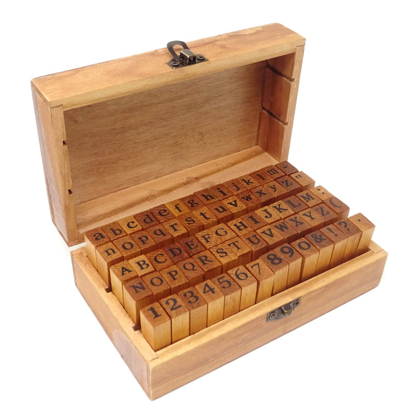 70Pcs Box Set Wooden Alphabet Letter & Number & Symbols Stamps Stamper Seal Se