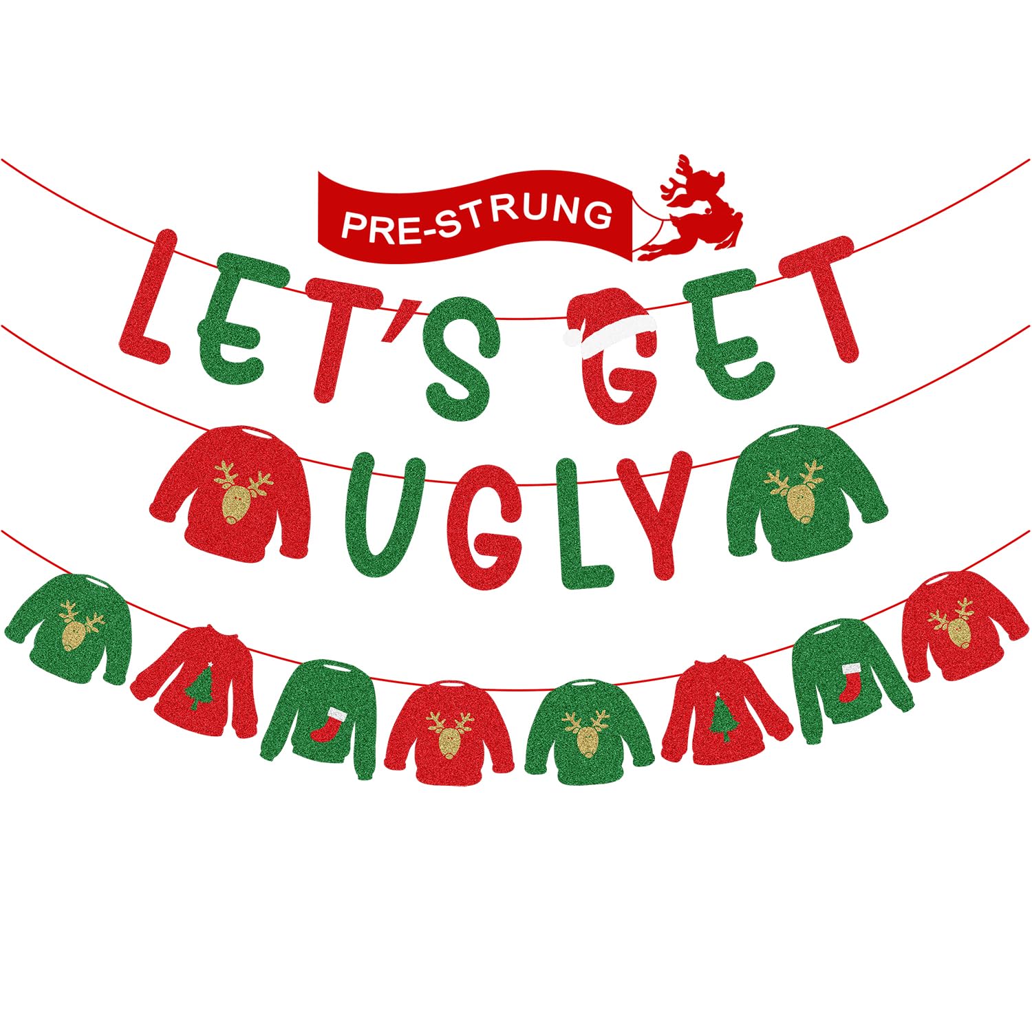 Christmas Party Decorations - Let'S Get Ugly Banner, Sweaters Garland For Ugly Christmas Sweater Party Decorations