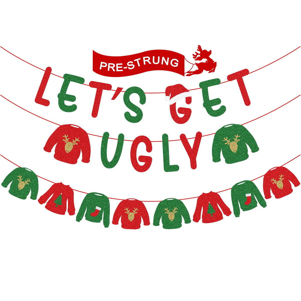 Christmas Party Decorations - Let'S Get Ugly Banner, Sweaters Garland For Ugly Christmas Sweater Party Decorations