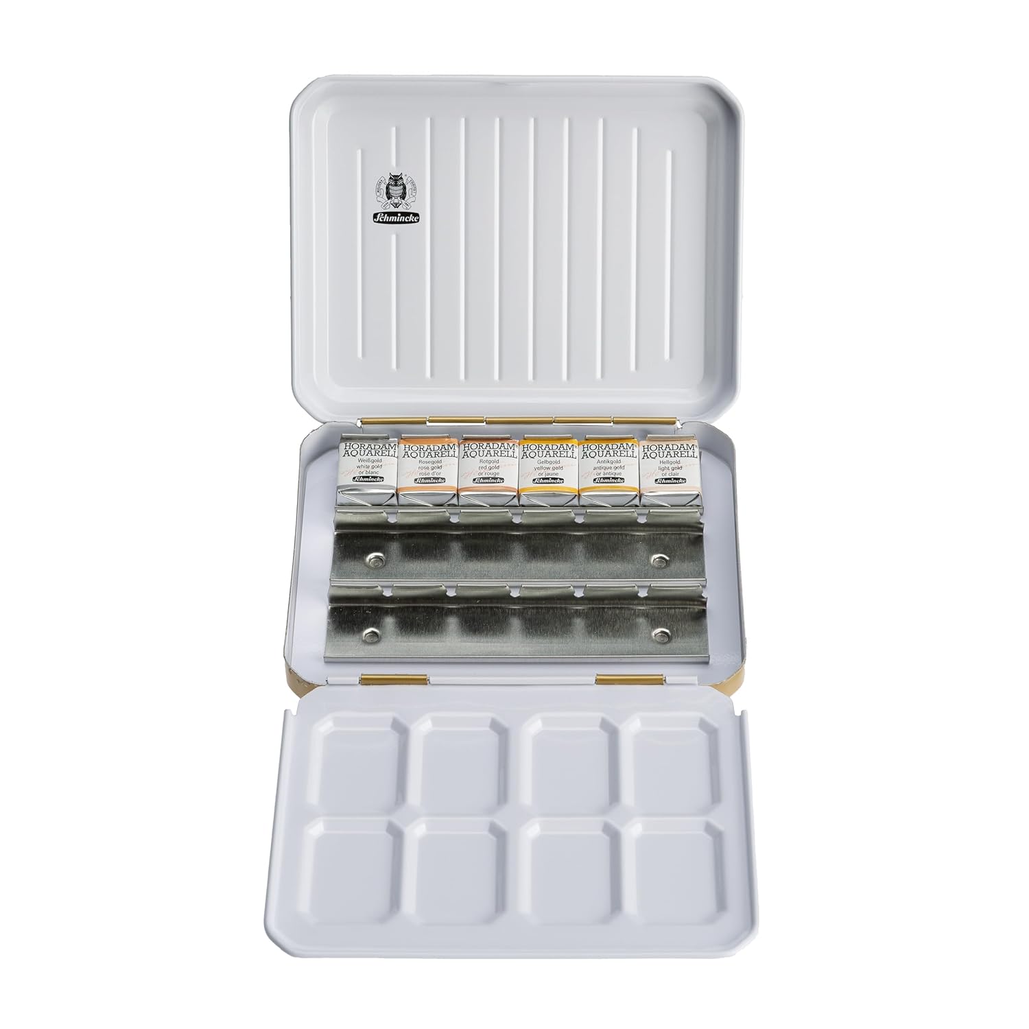 - Horadam Aquarell Paint Box Compact, Gold-Lacquered Metal Box With 6 Finest Watercolors In Gold Tones, 74665097, Space For 12 Additional Pots