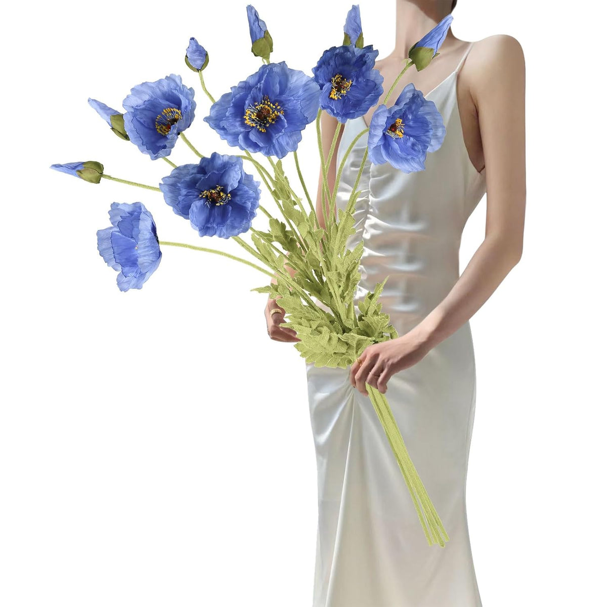 43.3" Poppy Flowers Artificial Flowers 6Pcs Fake Silk Poppies Long Stem Artificial Flowers For Tall Vase For Wedding Party Home Decor(Royal Blue)