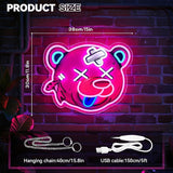 Pink Bear Neon Sign Dimmable LED Wall Light Acrylic Bear Head Decor for Girls Room Bedroom