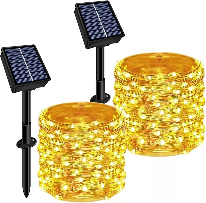 2 Pack 66FT Solar String Lights Outdoor 200 LED Twinkle Fairy Lights Waterproof