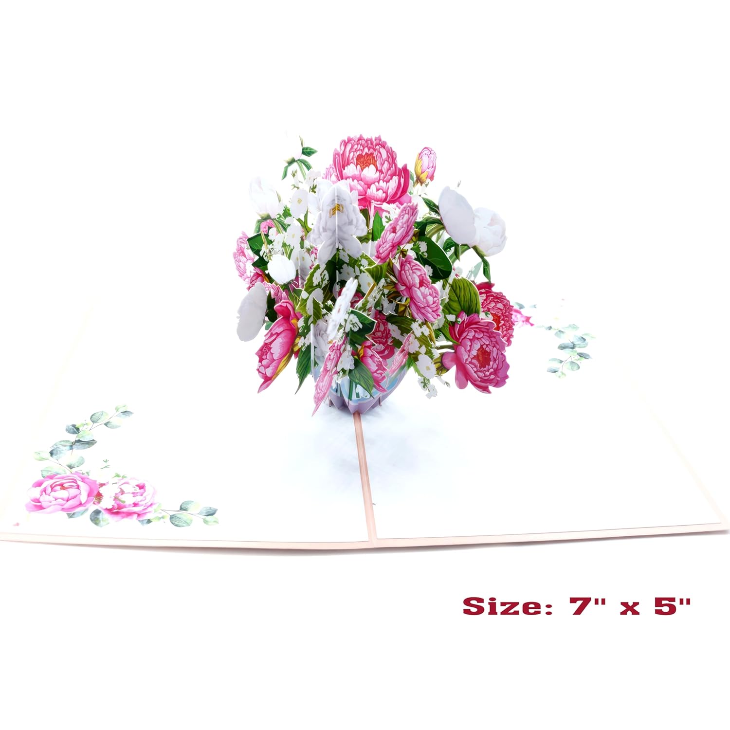 Pink Peony Flower Bouquet Pop Up Card, 3D Blooming Love Greeting Card For Spring Birthday, Mothers Day, Valentines Day, Anniversary, Congratulations, Thinking Of You, All Occasions By