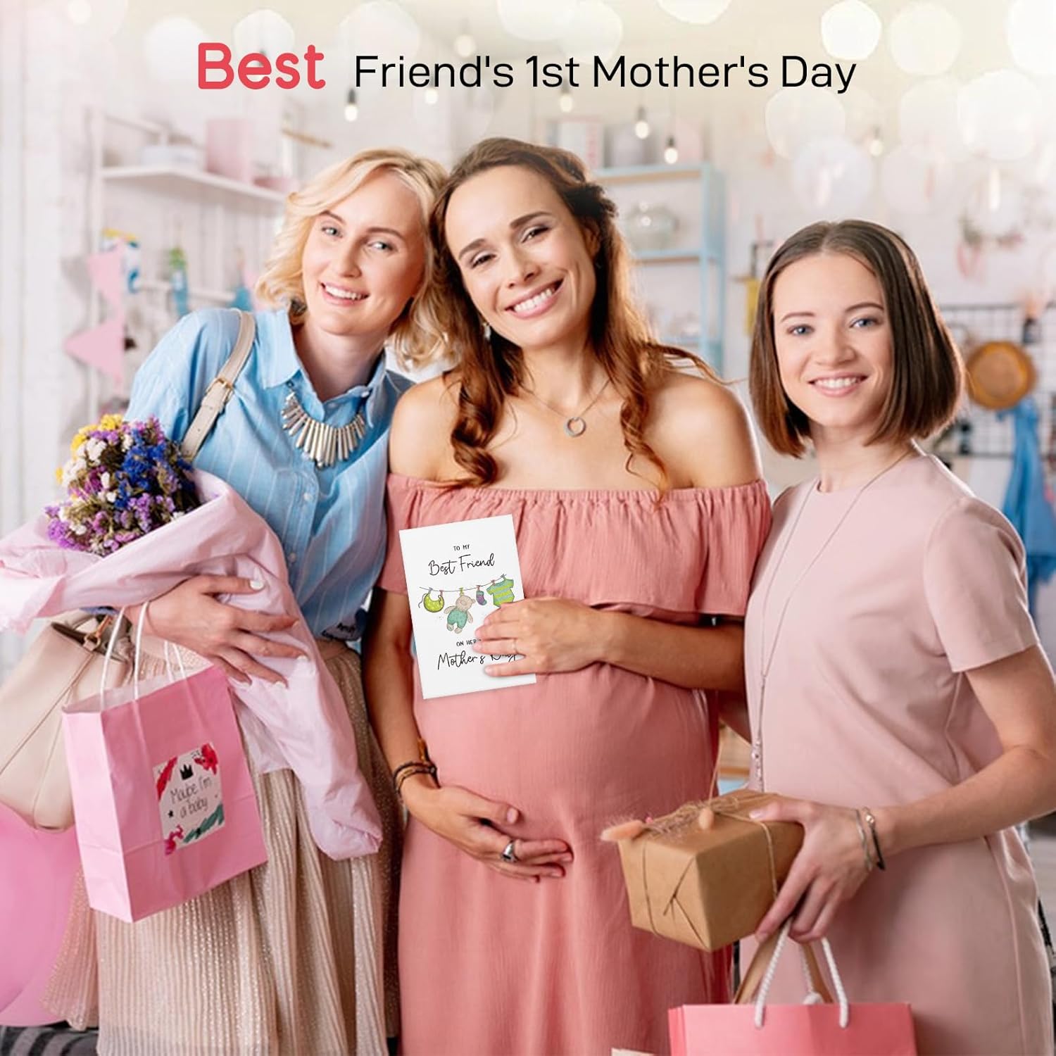 Funny Best Friend First Mother’S Day Card - Cute Happy 1St For Friends Bestie Sister Mom To Be Card Gift With Envelope