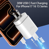 30W USB C Fast Wall Charger with 10FT USB C to USB C Cable for iPhone 17 16 15 iPad
