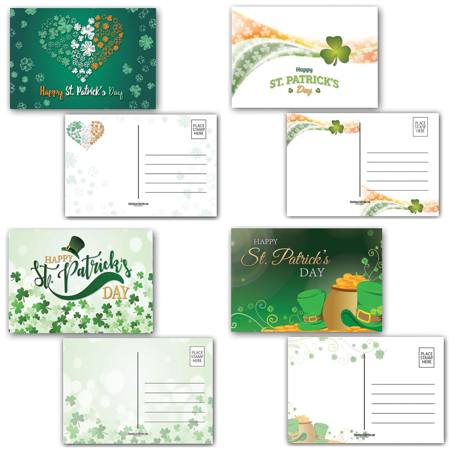 Stonehouse Collection | Assorted St. Patrick's Day Postcards | 4 x 6 Inch Happy St. Patrick's Day Postcard Set | 40 Postcards | 4 Different St. Patricks Day Designs (Assorted)