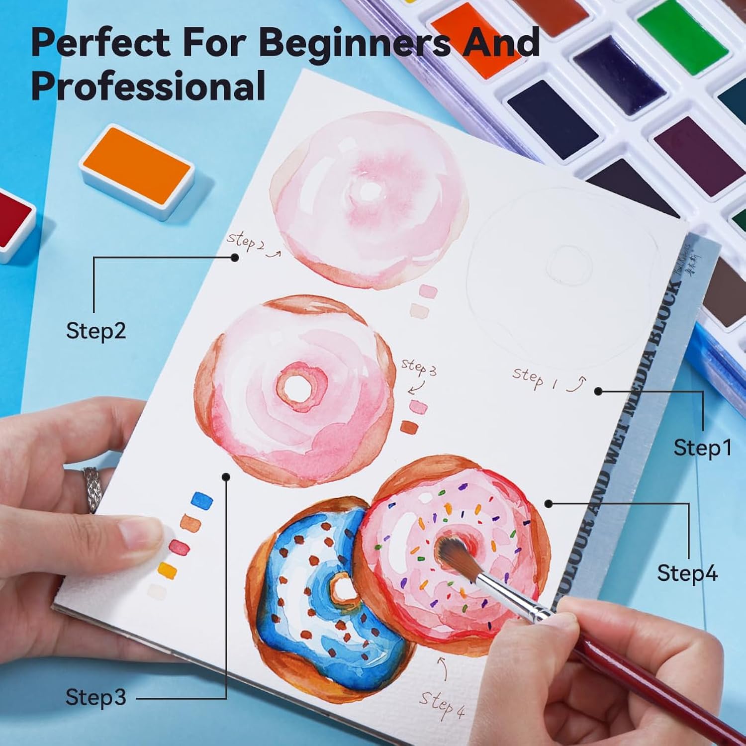 Watercolor Paint Set Full Pan, 24 Vivid Colors Water Coloring Paint In Pocket Box With Metal Ring, High Transparency Intense And Durable, No Chalky, Perfect For Students, Beginners